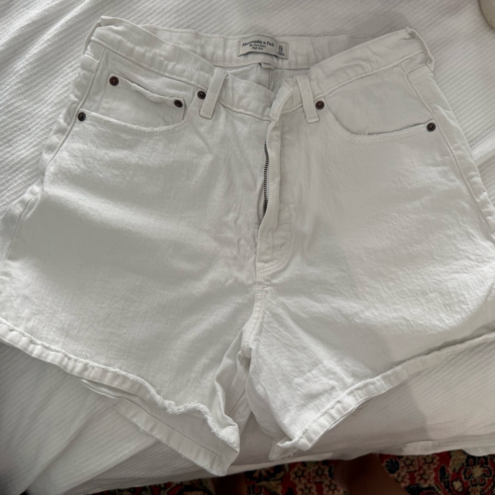 Abercrombie & Fitch White Denim Shorts High Rise Dad Short Curve Love 12